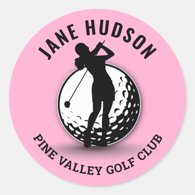 Sticker Rond Elégante femme Golfer Monogramme Design (Devant)