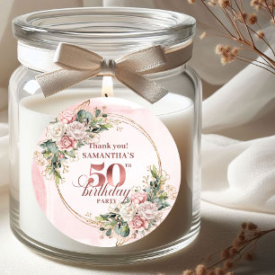 Sticker Rond Élégante fête d'anniversaire de 50 ans Rose Gold G