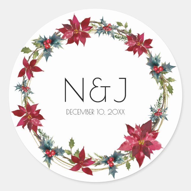 Sticker Rond Élégante fête de Noël Floral Fête de Noël (Devant)