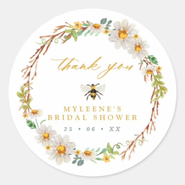 Sticker Rond Elégante Fête des mariées des abeilles et margueri (Devant)