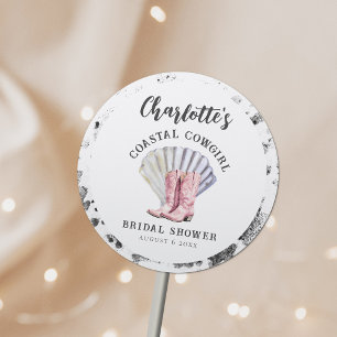 Sticker Rond Élégante fête prénuptiale de Cowgirl Côtière