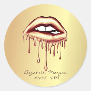 Sticker Rond Élégante Fille Modérée, Lèvres qui Dégoulinent de