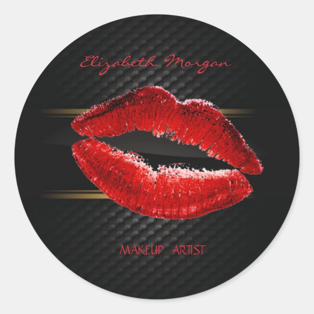 Sticker Rond Élégante Fille moderne, Lèvres rouges brillantes,  (Devant)
