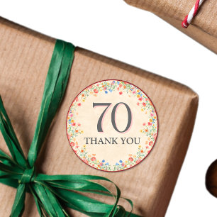 Sticker Rond Élégante Fleur 70 ans Fête Florale 70e anniversair