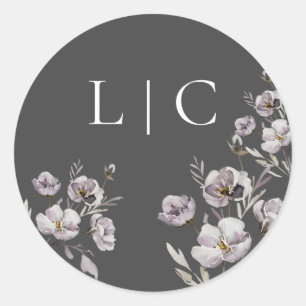 Sticker Rond Elégante fleur d'aquarelle gris foncé de mariage