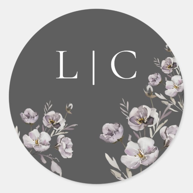 Sticker Rond Elégante fleur d'aquarelle gris foncé de mariage (Devant)