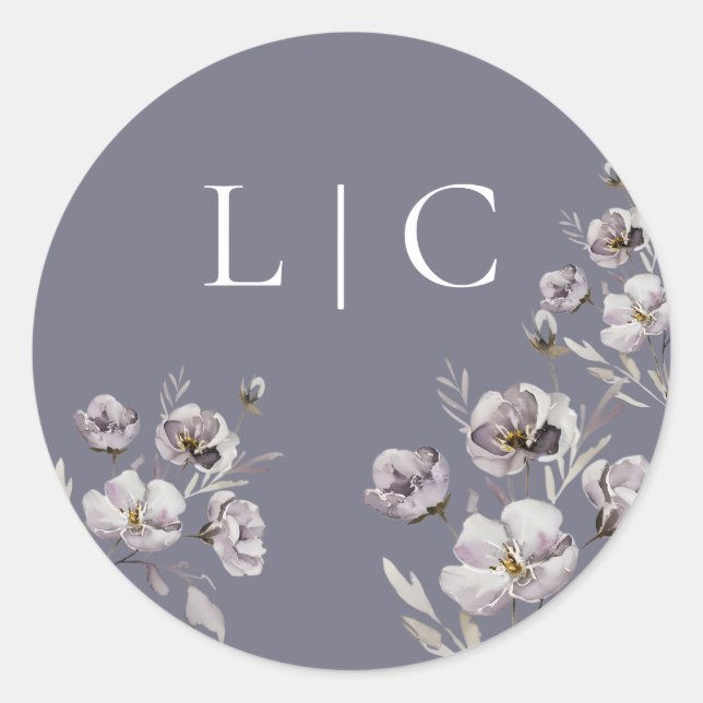 Sticker Rond Elégante fleur d'aquarelle grise de mariage (Devant)
