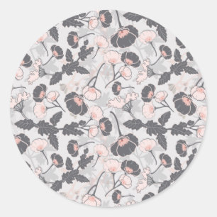 Sticker Rond Élégante Fleurs en gris rose féminin