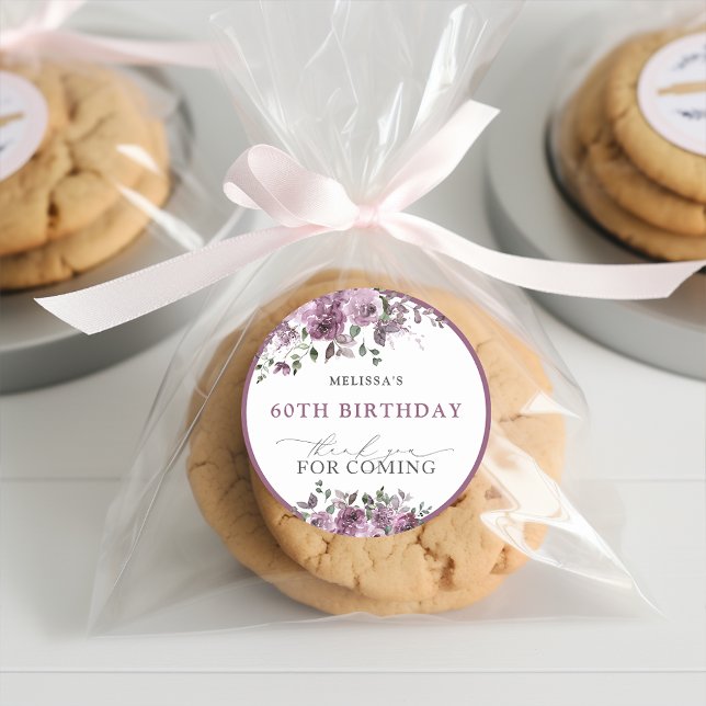 Sticker Rond Élégante Fleurs pourpres 60e anniversaire (Créateur téléchargé)