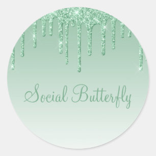Sticker Rond Élégante glace verte Parties scintillant Script mo