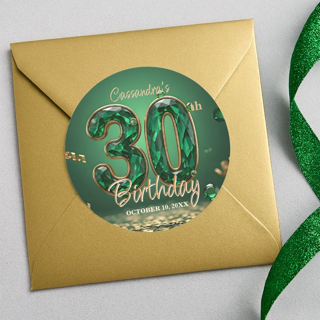 Sticker Rond Elégante Glam Emerald Green Gemstones 30e annivers (Créateur téléchargé)