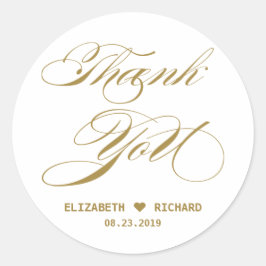 Sticker Rond Élégante Gold Calligraphie Merci Mariage Faveur