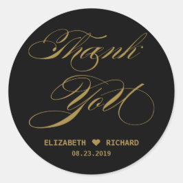 Sticker Rond Élégante Gold Calligraphie Merci Mariage Faveur