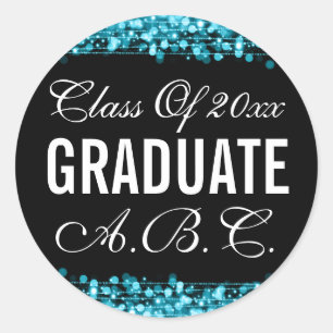 Sticker Rond Élégante Graduation Turquoise Lumières & Étincelle