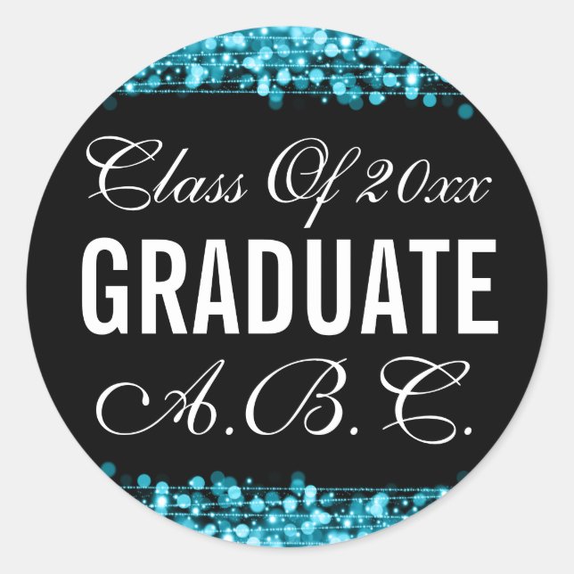 Sticker Rond Élégante Graduation Turquoise Lumières & Étincelle (Devant)