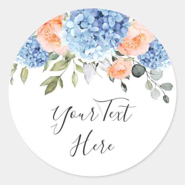 Sticker Rond Elégante Hydrangée Bleue Roses Roses Roses Roses R (Devant)
