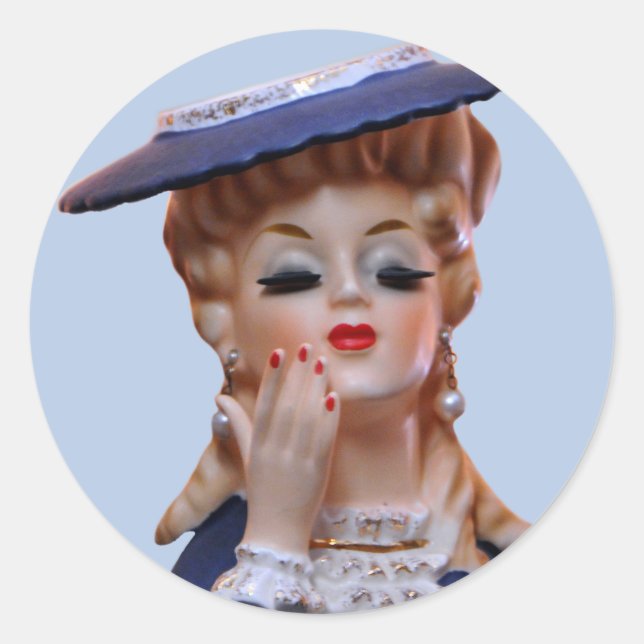 Sticker Rond Élégante Lady Head Vase Fancy Manicure Casquette (Devant)