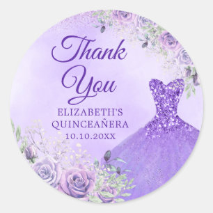 Sticker Rond Élégante Lavande Hiver Flocon de neige Quinceañera