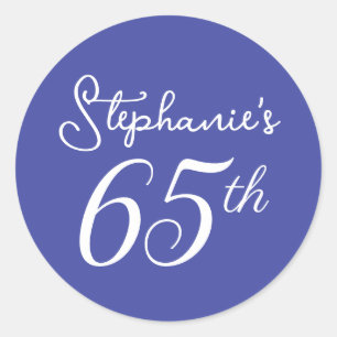 Sticker Rond Élégante Lavande Monogramme 65e fête d'anniversair