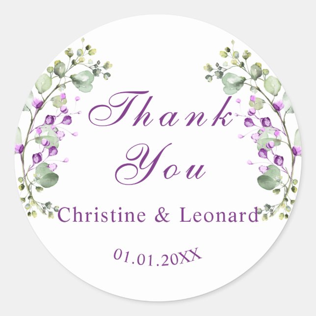 Sticker Rond Élégante Lavander Fleurs Mariage Merci (Devant)