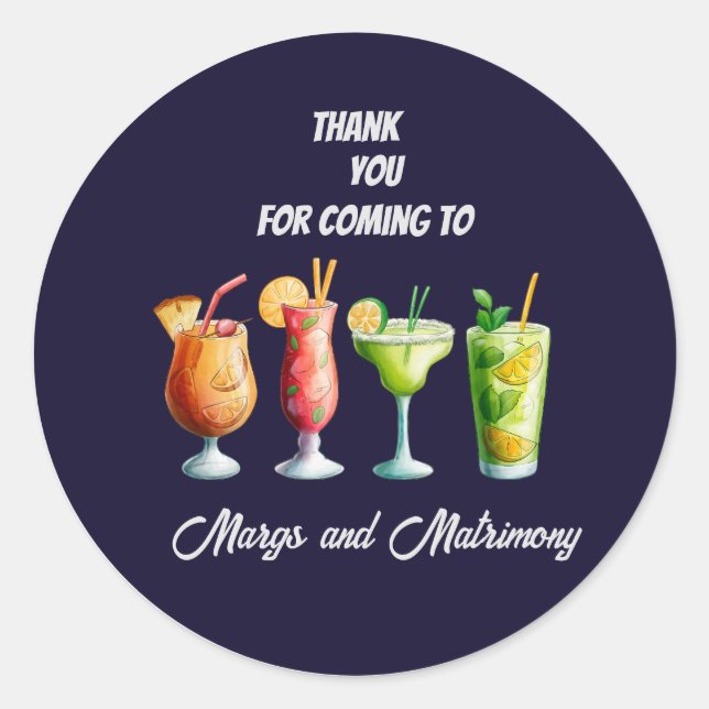 Sticker Rond élégante margs bleu marine et mariage merci (Devant)