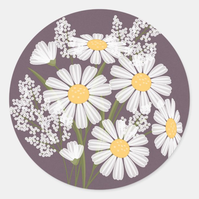 Sticker Rond Élégante marguerite blanche florale sur Mariage de (Devant)