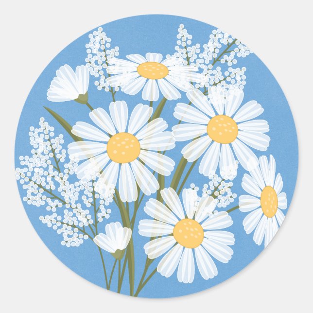 Sticker Rond Elégante marguerite florale blanche sur Mariage bl (Devant)