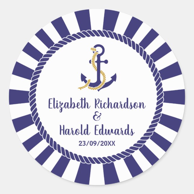 Sticker Rond Élégante Mariage nautique Ancre (Devant)