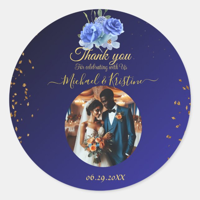 Sticker Rond Elégante Marine et orange brûlée | Merci photo (Devant)