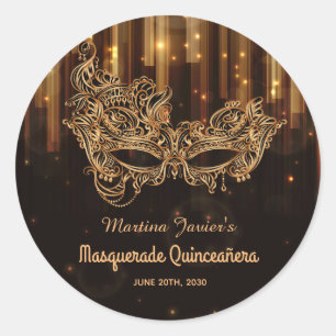 Sticker Rond Elégante Masquerade Quinceañera 15e anniversaire