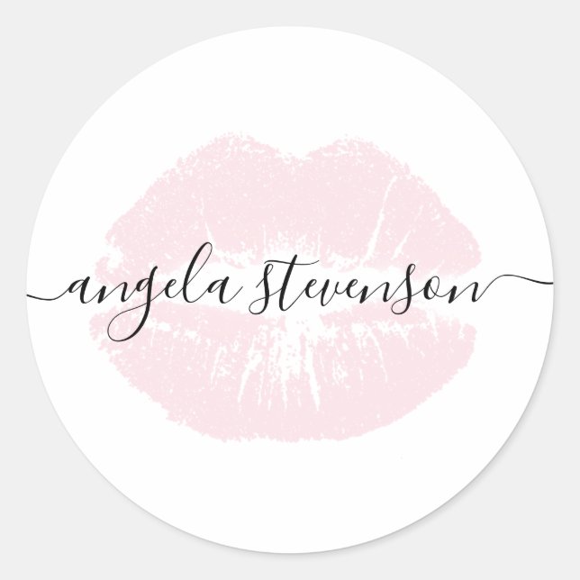 Sticker Rond Élégante moderne chick pastel lèvres rose blanc (Devant)
