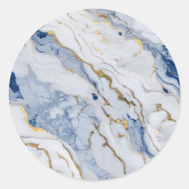 Sticker Rond Elégante motif en granit bleu blanc (Devant)