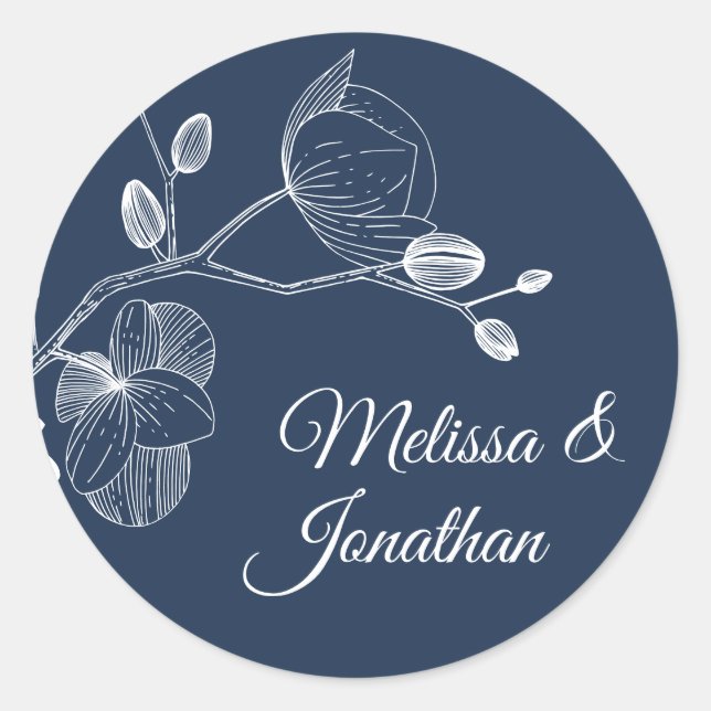 Sticker Rond Elégante orchidée romantique moderne mariage (Devant)