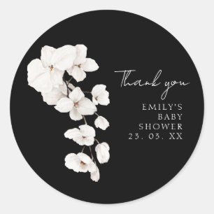Sticker Rond Elégante Orchidées blanches noires Baby shower flo