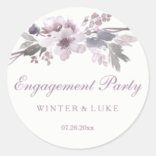Sticker Rond Élégante partie d'engagement floral d'hiver violet