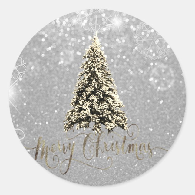 Sticker Rond Elégante Parties scintillant Arbre de Noël Argent (Devant)
