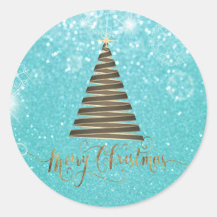 Sticker Rond Elégante Parties scintillant Bleu sapin de Noël