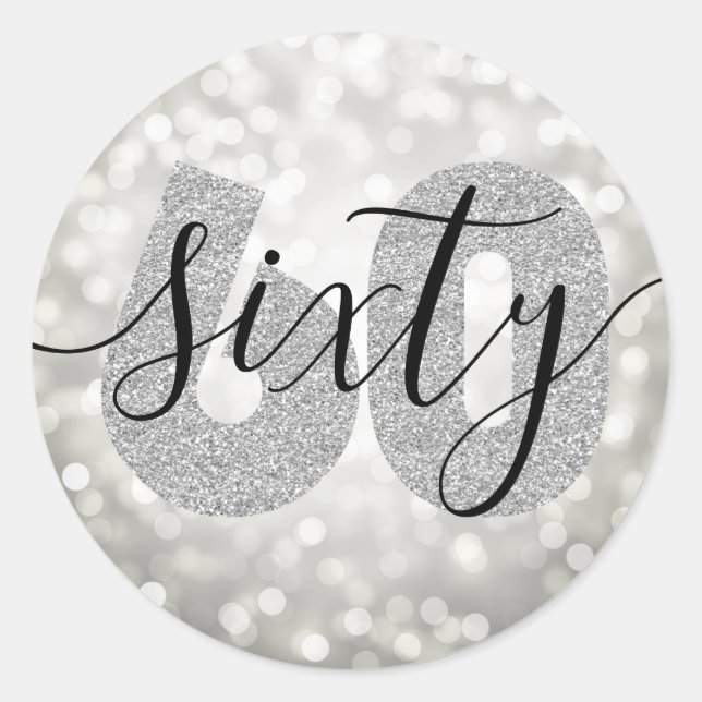 Sticker Rond Elégante Parties scintillant moderne Argent 60e an (Devant)