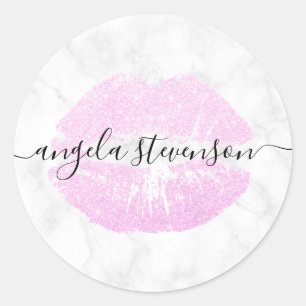 Sticker Rond Élégante parties scintillant moderne rose lèvres m