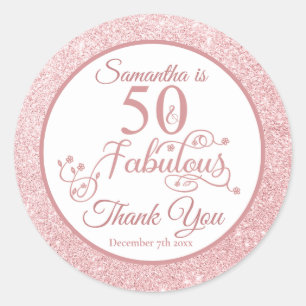 Sticker Rond Élégante Parties scintillant Rose 50 et fabuleux