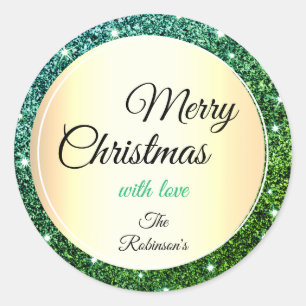 Sticker Rond Élégante Parties scintillant verte de Noël Étoiles