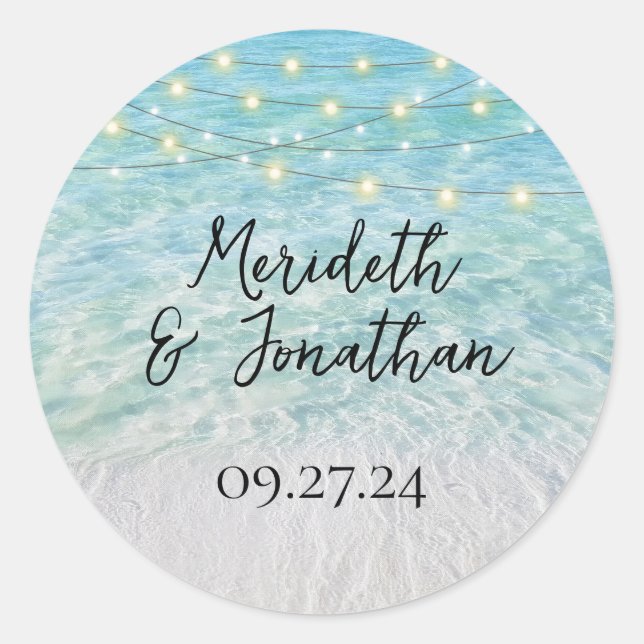 Sticker Rond Élégante plage de sable de mer Verre Script (Devant)