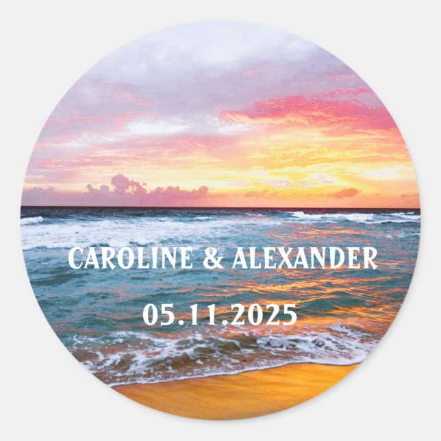 Sticker Rond Elégante plage tropicale du coucher de soleil d'ét (Devant)