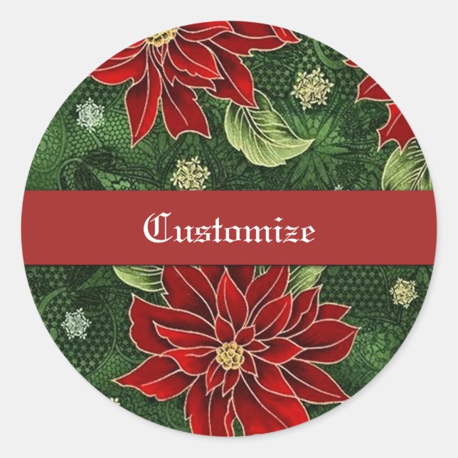 Sticker Rond Élégante Poinsettia de Noël (Devant)