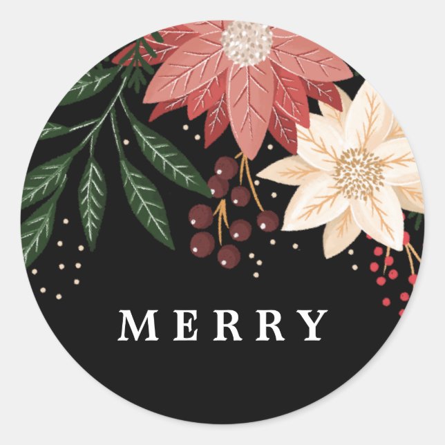 Sticker Rond Elégante Poinsettia Joyeuse Aquarelle de Noël (Devant)