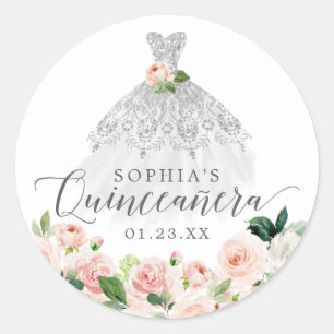 Sticker Rond Elégante Quinceanera Robe Florale Classic Round St