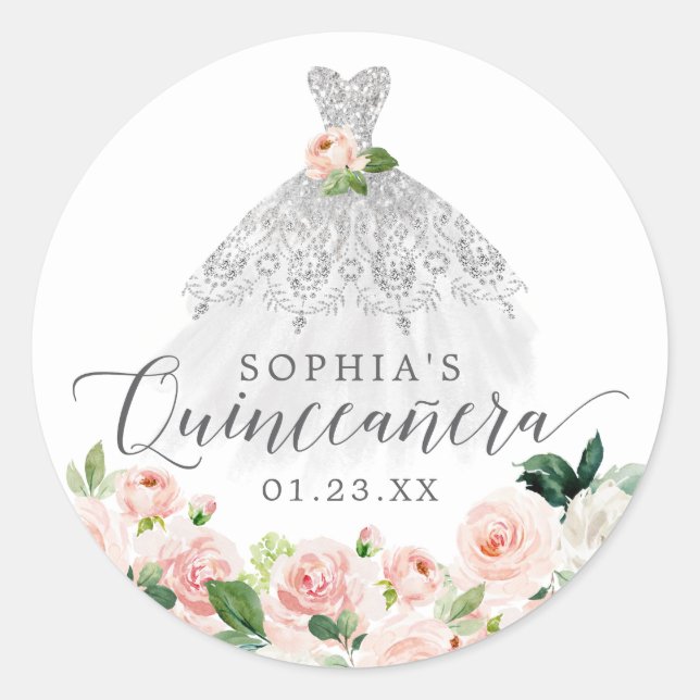 Sticker Rond Elégante Quinceanera Robe Florale Classic Round St (Devant)