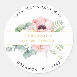 Sticker Rond Elégante Quinceañera rose & or