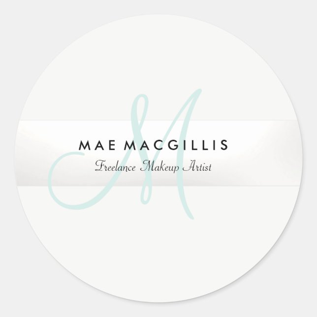 Sticker Rond Élégante Rayure Monogram Argenté (Devant)