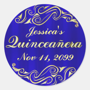 Sticker Rond Élégante Régale Typographie d'or Quinceanera
